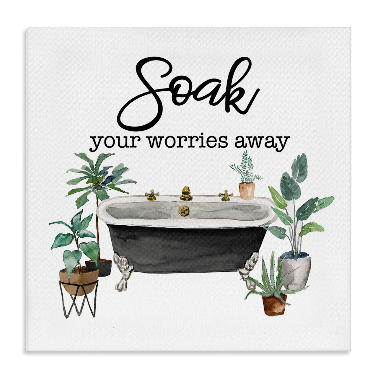 Stupell Industries Soak Worries Away Plants Canvas Wall Art Design by Masey St. Studios